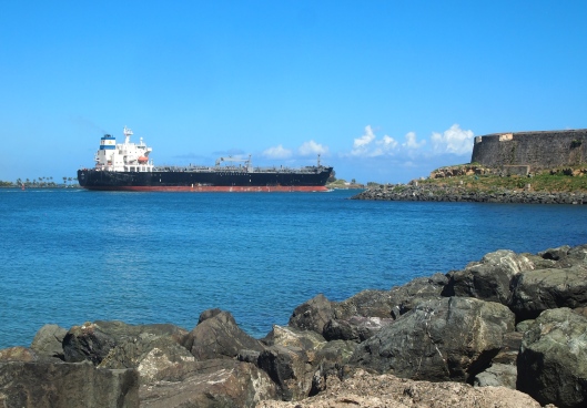 A ship passes El Morro