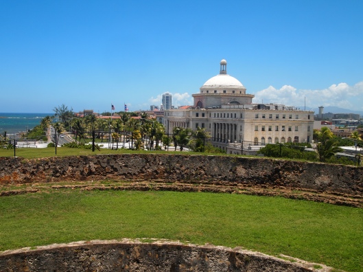 Grounds of Castillo de San Cristóbal with Capitol Building